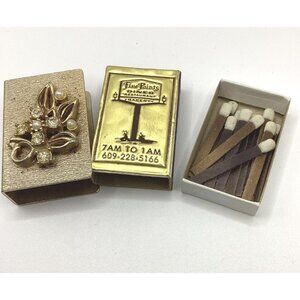 1960s Flower Match Box Cover Gold Tone With Advertising Matchbox